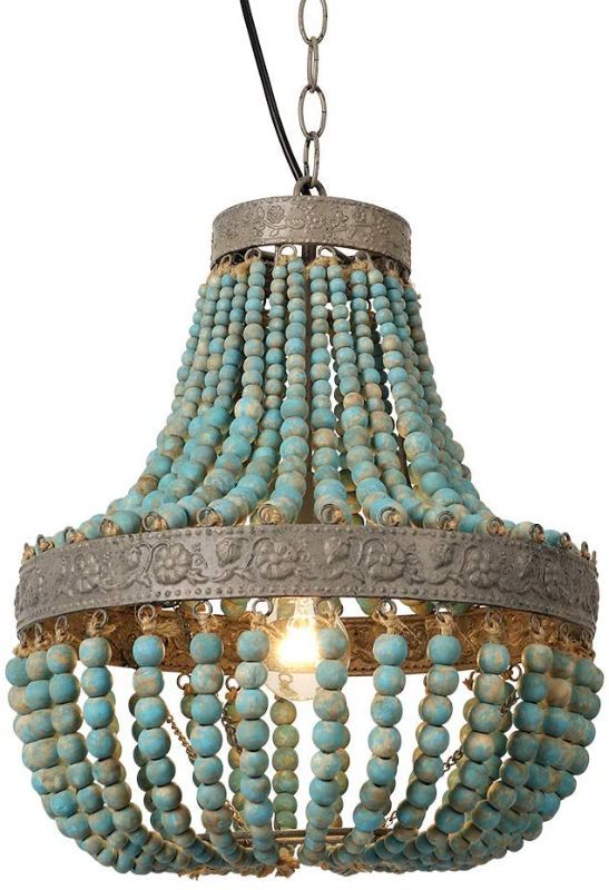 Photo 1 of *SEE COMMENT* Newrays Wood Bead Chandelier Pendant Lights Gray Blue Finishing Retro Vintage Antique Rustic Kitchen Ceiling Lamp Light Fixtures