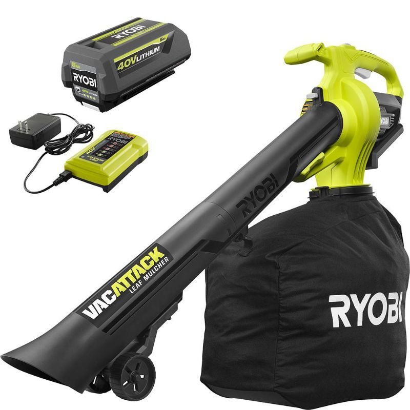 Photo 1 of RYOBI 40V Vac Attack Cordless Leaf Vacuum/Mulcher with 5.0 Ah Battery and Charger
