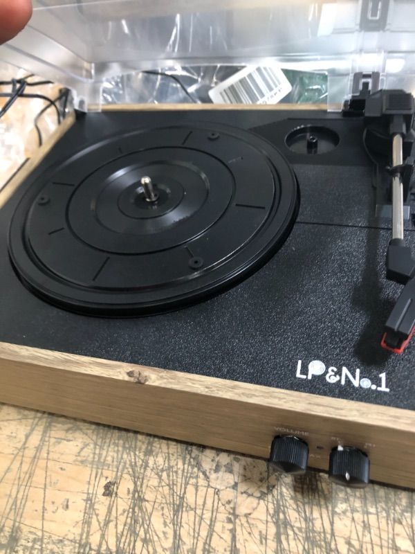 Photo 2 of LP&No.1 Bluetooth Vinyl Record Player with External Speakers, 3-Speed Belt-Drive Turntable for Vinyl Albums with Auto Off and Bluetooth Input,Light Wood
