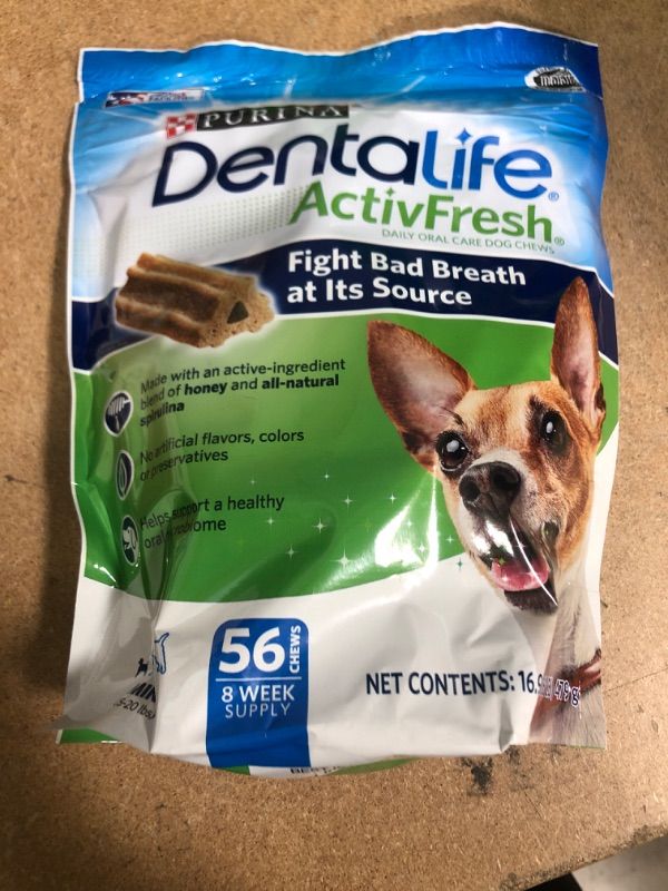 Photo 2 of **expire date: 05/2022** Purina DentaLife Made in USA Facilities Dog Dental Chews, ActivFresh Daily Oral Care Mini - 16.9 oz. Pouch
