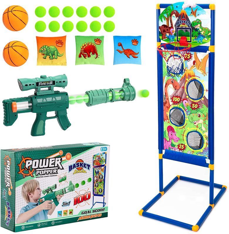 Photo 1 of Kogonee Shooting Game Toy, Upgraded 3-in-1 Foam Ball Air Guns with Shooting Target&Shot Basketball&2 Basketball &3 Bean Bag Toss, Birthday.