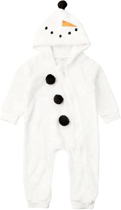 Photo 1 of Baby Boy Girl Hooded Jumpsuit Toddler Infant Newborn Winter Fleece Long Sleeve Snowman Romper with Zipper (Snowman, 0-6 Months)
