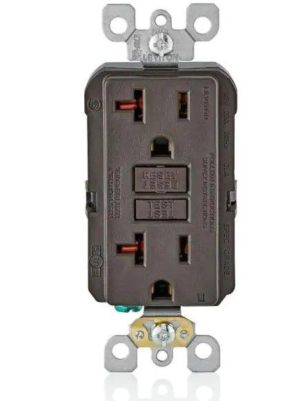 Photo 1 of Leviton 20 Amp Self-Test SmartlockPro Slim Duplex GFCI Outlet, Brown