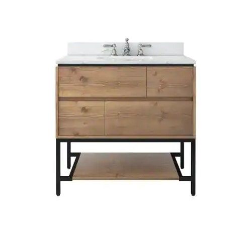 Photo 1 of ***PARTS ONLY*** Home Decorators Collection Ventford Reclaimed 36 in. Bath Vanity in Brushed Light Oak with Artificial Carrara Vanity Top with White Basin- faucet is not included 