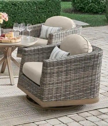 Photo 1 of 
Home Decorators Collection Avondale 2-Piece Swivel Aluminum Wicker Outdoor Patio Conversation Set with Sunbrella Cast Ash Cushions