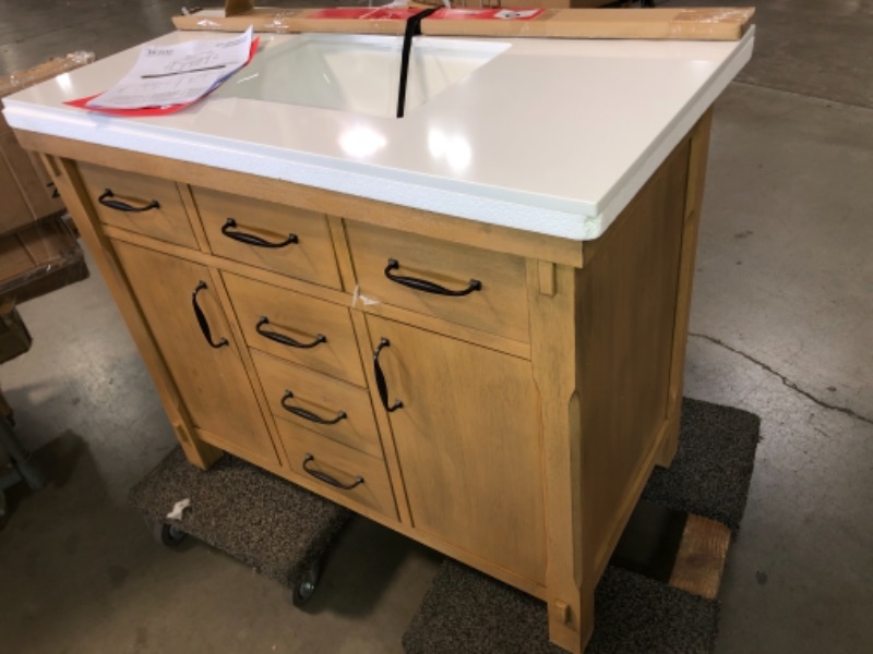 Photo 2 of *SEE CLERK NOTES* Home Decorators Collection Bellington 42 in. W x 22 in. D Vanity in Almond Toffee with Cultured Marble Vanity Top in White with White Sink