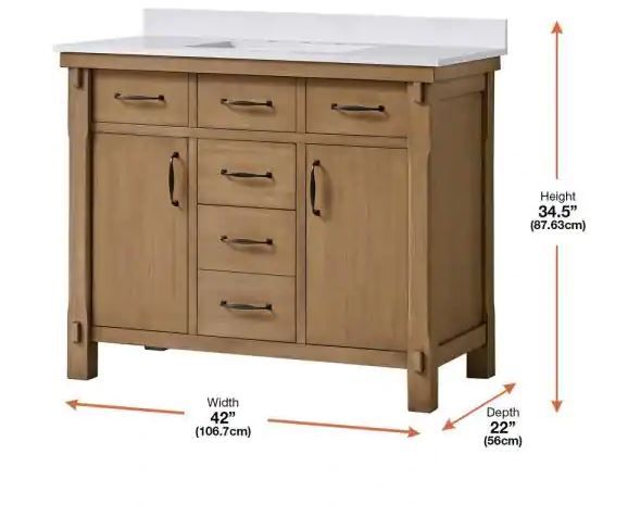 Photo 1 of *SEE CLERK NOTES* Home Decorators Collection Bellington 42 in. W x 22 in. D Vanity in Almond Toffee with Cultured Marble Vanity Top in White with White Sink