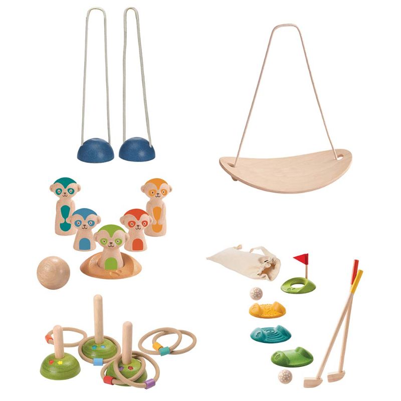 Photo 1 of Amazon Basics Gross Motor Case Pack, Mini Golf, Walking Cups, Balance Board, Meadow Ring Toss, Meerkat Bowling
