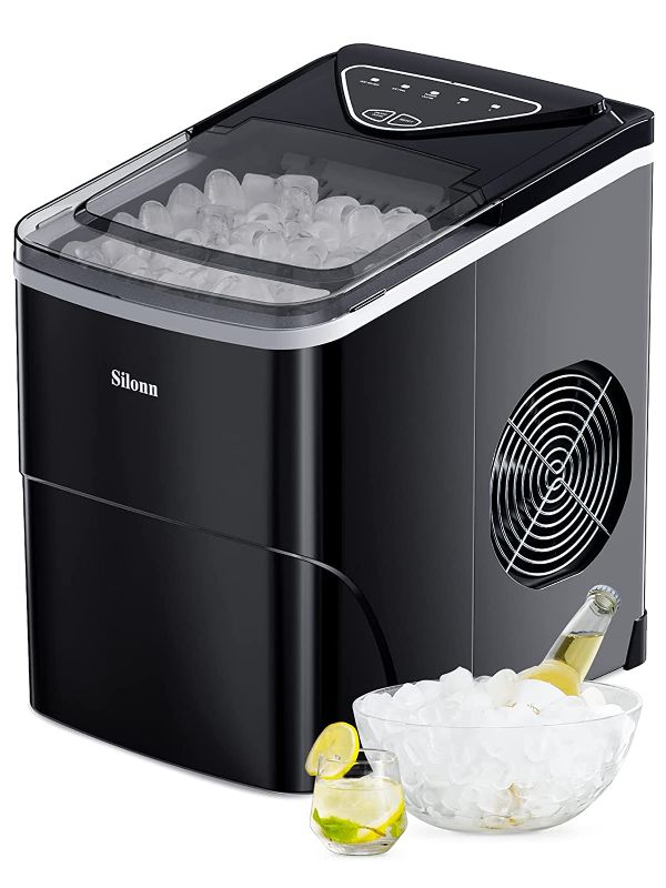 Photo 1 of Silonn Ice Makers Countertop, 9 Cubes Ready in 6 Mins, 26lbs in 24Hrs, Self-Cleaning Ice Machine with Ice Scoop and Basket, 2 Sizes of Bullet Ice for Home Kitchen Office Bar Party
