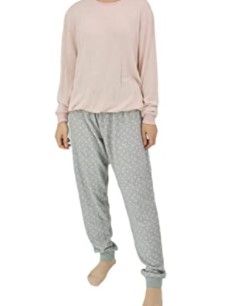 Photo 1 of Israphel Women's Long Sleeve Soft Pajama Set Pink Grey Sleepwear for Women Size XL