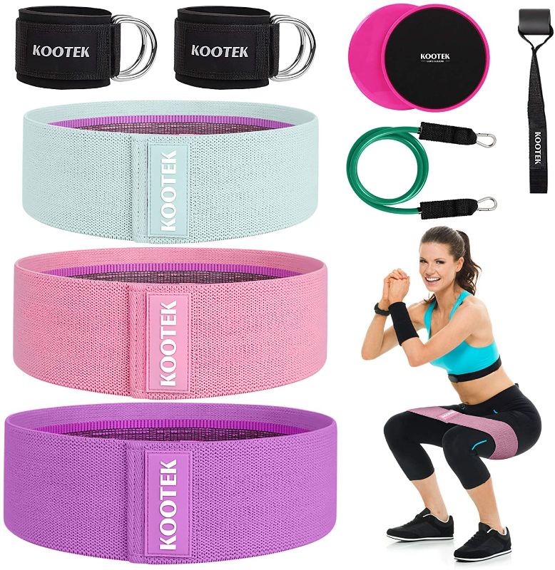 Photo 1 of Kootek Resistance Bands for Women 260lb Fabric Booty Bands, 11 Pcs Resistance Legs and Butt with 3 Levels Workout Bands, 2 Core Sliders, 2 Ankle Straps for Cable Machine, Home & Gym Fitness
