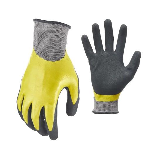 Photo 1 of Water Resistant Medium Yellow and Black Nitrile Dipped Gloves (7-Pair)
