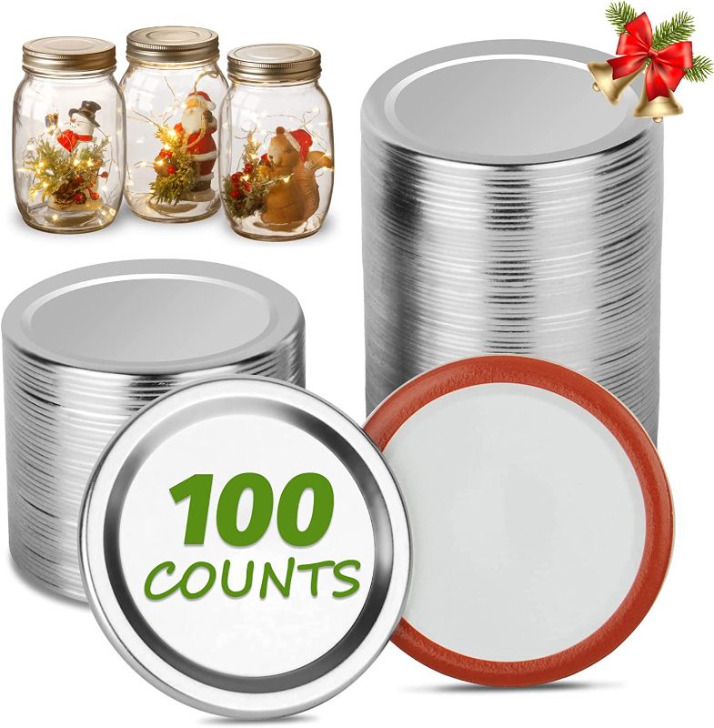 Photo 1 of 100 Pcs Canning Lids Regular Mouth, Mason Jar Lids Regular Mouth with Silicone Seals to Preserve Food for Food Storage & Meal Prep - Leak Proof Split-type Lids for Kerr and Ball Jars (70mm)
