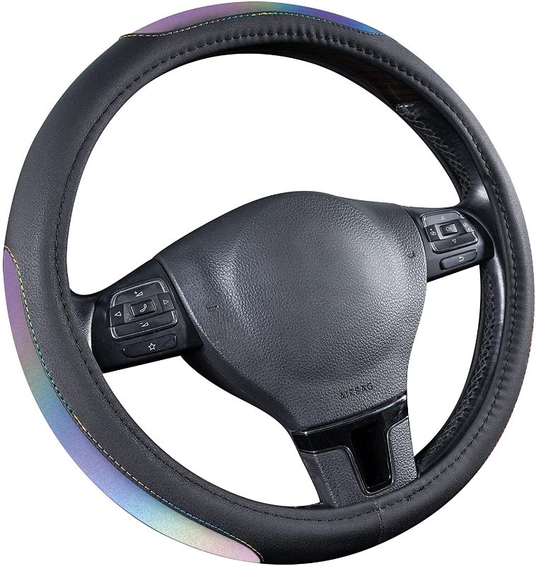 Photo 1 of Road Comforts Reflective PVC Leather Steering Wheel Cover - Universal Fit 14 1/2 inches to 15 inches
