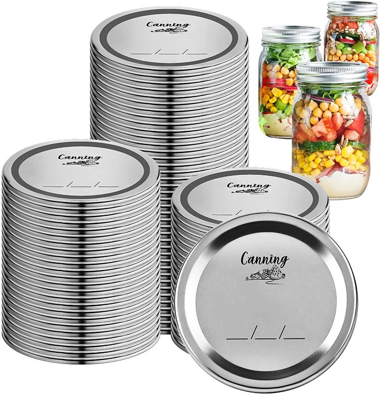 Photo 1 of Ruisita 120 Pieces Regular Mouth Canning Lids for Mason Jars, 70 mm Split-type Metal Lids Secure Regular Mouth Jar Caps with Food Grade Material, Airtight and Leak Proof for Canning, Silver
