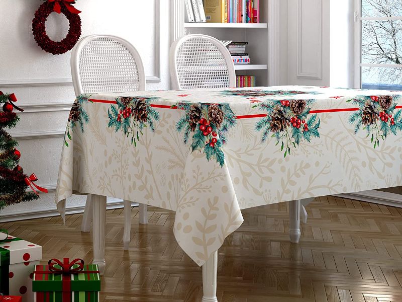 Photo 1 of 100% Fine Cotton Christmas Tablecloths for Rectangle & Oval Tables - Italian Design Table Cloth for 6 to 10 Person - Christmas Theme Tabletop Decoration - Printed - 55 x 95 inches
