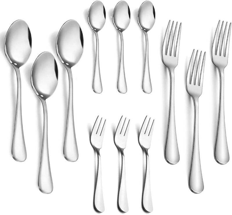 Photo 1 of 24-Piece Set Silver Plated Stainless Steel Dinner Forks ?6 Pcs Spoons and 6 Pcs Forks(2 size) and 3 Cutlery Storage Box ,Mirror Finish & Dishwasher Safe
