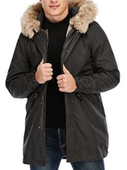 Photo 1 of TIENFOOK Men Parka Jacket Winter Coat with Drawstring Waist Thicken Fur Hood Lined Warm Detachable Design Outwear Jacket
M
