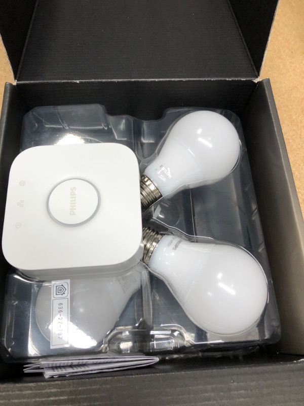 Photo 2 of White A19 LED 60W Equivalent Dimmable Smart Wireless Lighting Starter Kit (4 Bulbs and Bridge)
