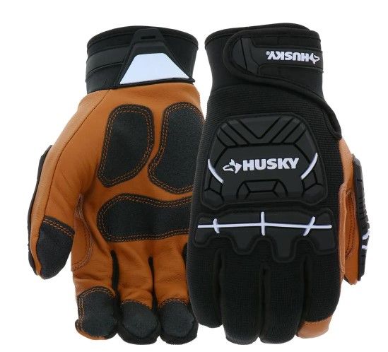 Photo 1 of Large Grain Goatskin Leather Performance Impact Work Glove with Spandex Back, 6 pack 
