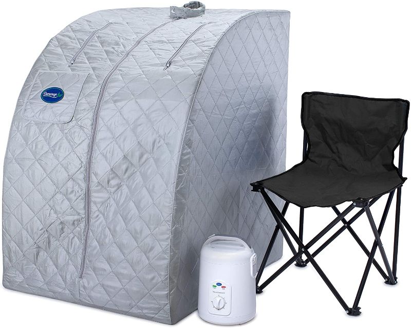 Photo 1 of **INCOMPLETE*PARTS ONLY**Durasage Lightweight Portable Personal Steam Sauna Spa for Weight Loss, Detox, Relaxation at Home, 60 Minute Timer, 800 Watt Steam Generator, Chair Included (Silver)*MISSING SAUNA*