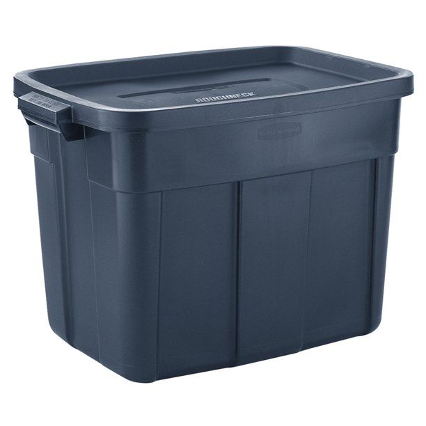 Photo 1 of **INCOMPLETE**Rubbermaid 18 Gallon Stackable Storage Container, Dark Indigo Metallic (6 Pack)**MISSING 2 TUBS AND ALL LIDS**
