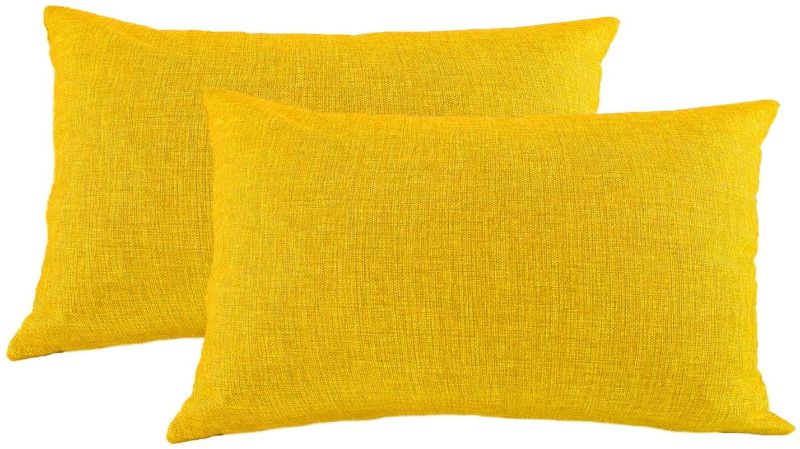 Photo 1 of Essencea Linen Cushion Covers Solid Throw Pillowcase Covers | Bright Yellow Color | 12x20 Inches | Set of 2 | Hidden Zipper | Home décor Luxurious Cushion Covers for Sofa Bedroom Living Room
