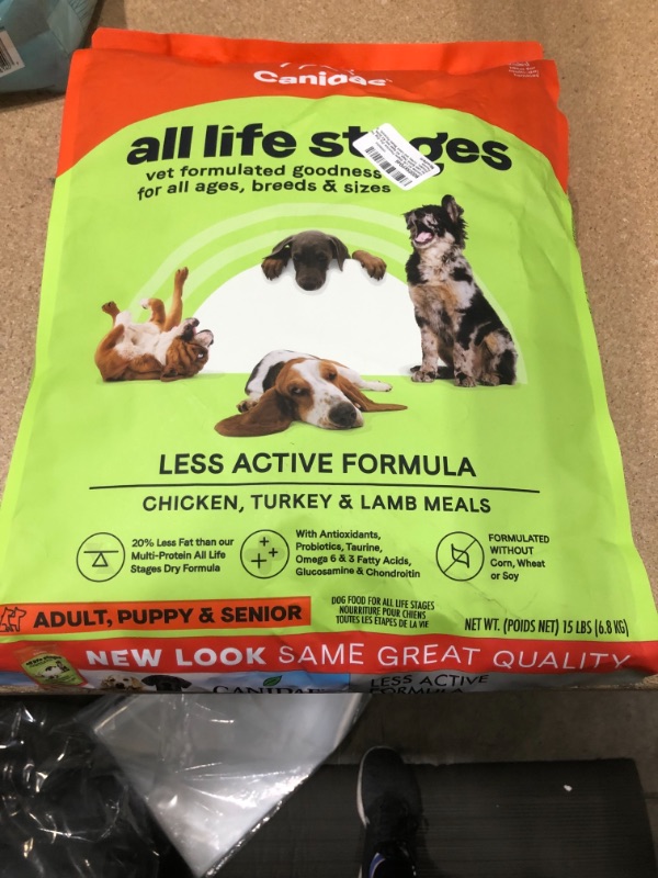 Photo 3 of 
CANIDAE All Life Stages Premium Dry Dog Food for All Breeds, All Ages, Chicken Meal and Rice Formula, 15 Pounds
Flavor Name:Chicken, Turkey, Lamb For Less Active & Seniors
Size:15 Pound (Pack of 1) EXP: 03/06/2023
