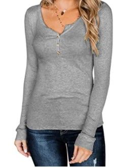 Photo 1 of Joupbjw Women's Long Sleeve Henley Shirts V Neck Slim Knit Ribbed Casual Button Blouse Tops, XXL
