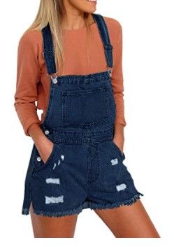 Photo 1 of luvamia Women's Casual Adjustable Strap Cuffed Hem Denim Bib Overalls Shorts Romper, small
