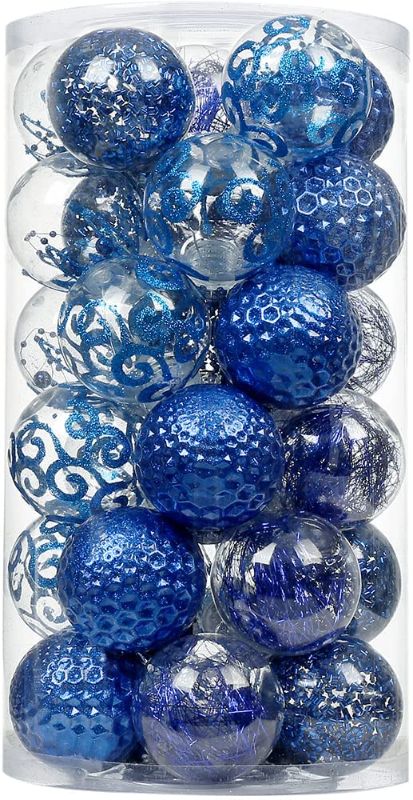 Photo 2 of SLKChristmas Tree Ball Shatterproof, 60mm/2.36" Xmas Plastic Balls 6 Style 30 pcs PET Blue
Clear Christmas Ornaments Set, 30PCS Shatterproof Decorative Hanging Ball Ornament with Stuffed Delicate Decorations, Xmas Tree Balls for Halloween Holiday Party Th