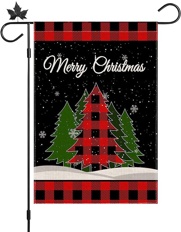 Photo 1 of 5pck-Christmas Tree Garden Flag 12.5 x 18 Inch Double Sided Winter Yard Flag Buffalo Christmas Decorative Yard Holiday Outdoor Flags