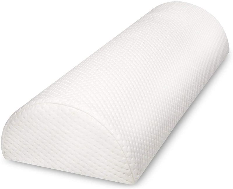 Photo 1 of Back Pain Relief Memory Foam Pillow - Half Moon Bolster Knee Pillow for Side, Back, Stomach Sleepers - Semi Roll Round Lumbar Leg Wedge - Reduce Neck Spine Back Hip Ankle Stress - Organic Cotton Cover