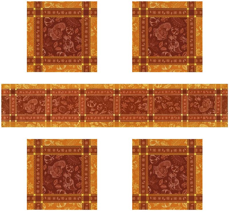 Photo 1 of ASPMIZ Christmas Table Runner with 4 Napkins, Jacquard Winter Table Runners Farmhouse Style, Christmas Table Decoration for Home, Party, Holiday, 14 x 72 Inch