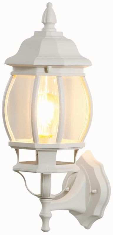 Photo 1 of Run Bison 1-Light Outdoor Wall Lantern, Die-Cast Aluminum Waterproof Exterior Porch Light Fixtures, White Finish with Clear Bevelled Glass Panels
