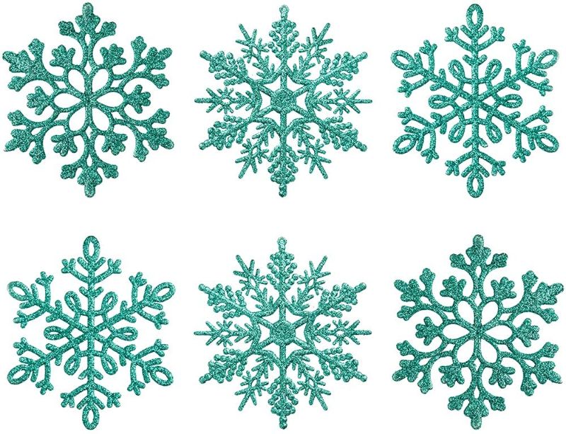 Photo 1 of 2PCK-XmasExp 120mm/4.7inch Large Glitter Snowflake Ornaments Set Christmas Tree Hanging Plastic Decoration for Xmas Party Wedding Anniversary Window Door Home Accessories (30pcs,Turquoise)