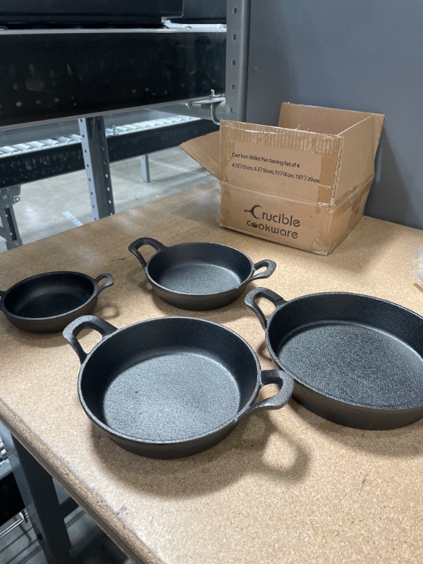 Photo 1 of CRUCIBLE COOKWARE CAST IRON SKILLET PAN SERVING SET OF 4