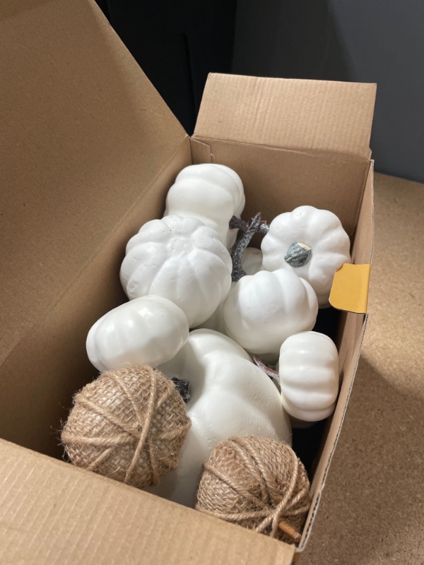 Photo 2 of AOLIGE 12 PCS White Pumpkins Decoration Fall Harvest Assorted Fake Pumpkins for Halloween Thanksgiving
