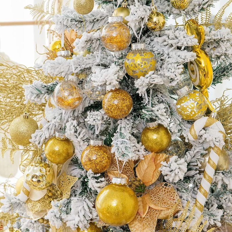 Photo 1 of SY CRAFT 86 Pieces of Assorted Shatterproof Christmas Ball Snowflake Ornaments Seasonal Decorative Hanging Ornament Set with Hand-held Gift Package for Xmas Tree Decorations (86PCS, Golden)