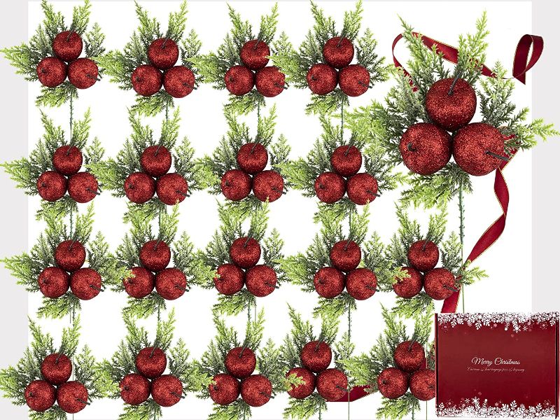 Photo 2 of ROXLUAY 18Pack Artificial Christmas Picks Glitter Apples Stems Artificial Christmas Picks for Christmas Tree and Wreath Decorations, Christmas Holiday Crafts ,Gife Holiday and Home Decor (RED)