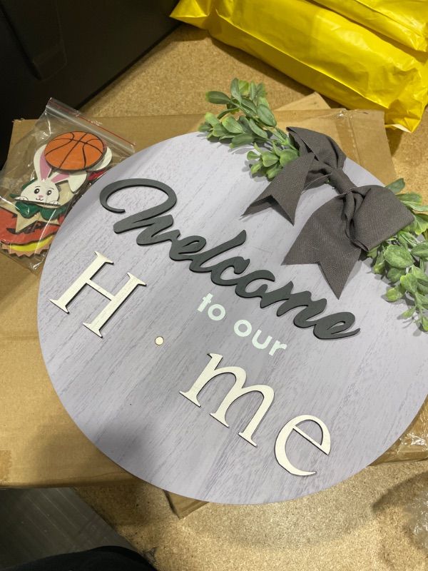 Photo 1 of Ppeller PPeller Welcome Signs Home Decor - Interchangeable Front Door Decorations - Wooden Indoor Outdoor Seasonal Ornaments - Porch Home Decor Housewarming Gifts, Grey, 1.22 x 12.32 x 12.28 in