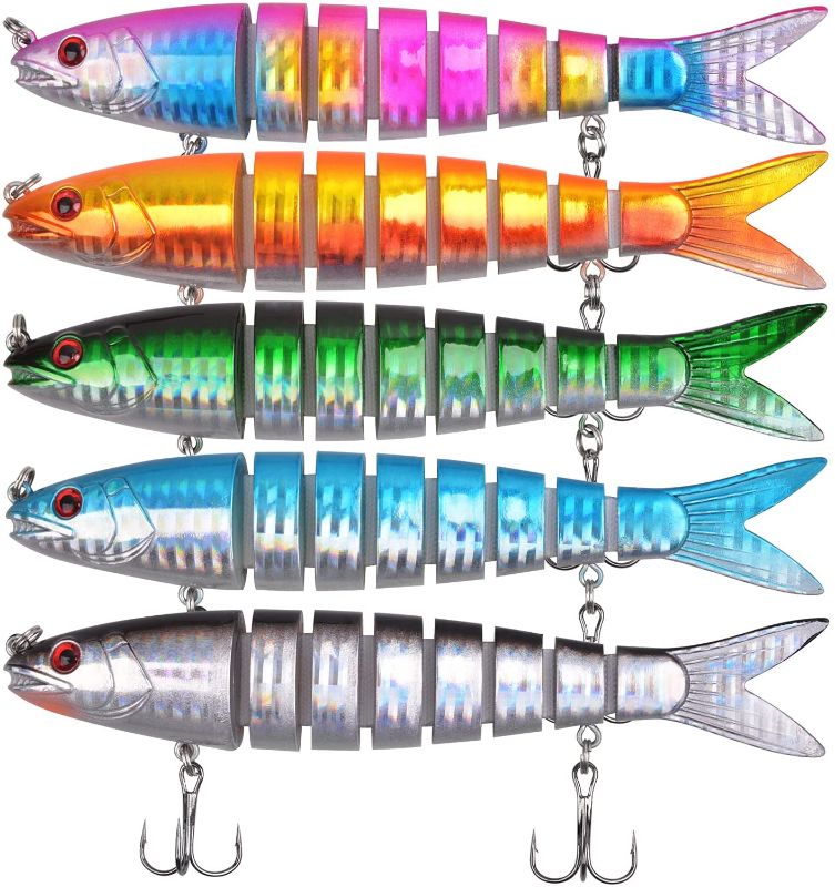 Photo 1 of Fishing Lures for Bass Trout, Jointed Swimbaits Lifelike Bionic Swimming Lures Segmented Artificial Hard Baits Bass Lures Set Fishing Gifts Tackle Kit