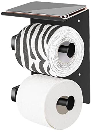 Photo 1 of 2PCK-Bfttlity Toilet Paper Roll Holder, Double Toilet Paper Holder with Shelf for Kitchen Bathroom, 3M Self Adhesive No Drilling or Wall-Mounted, SUS304 Stainless Steel (Matte Black)
