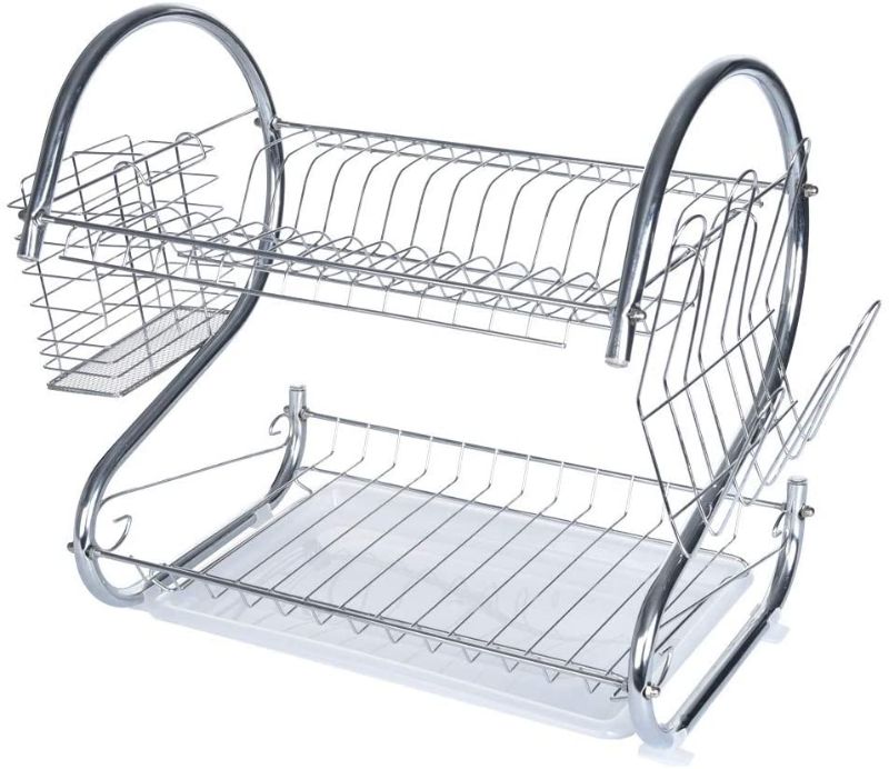 Photo 1 of 2-Layer Dish Drainer, Sttech1 Multifunction S-Shaped Dual Layers Dish Drying Rack Kitchen Collection Shelf Drainer Organizer?Ship from USA? (Silver)
