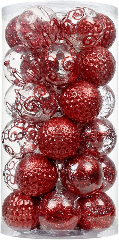 Photo 1 of SLKing Christmas Ball Ornaments Shatterproof, 60mm/2.36" Xmas Plastic Balls Hanging Tree Glittering Balls with Stuffed Decorations 30 Counts Red
