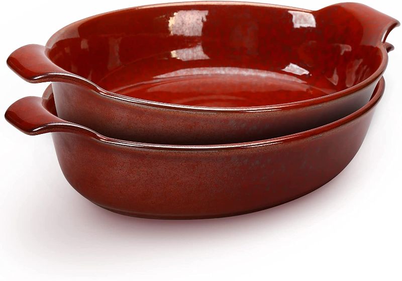 Photo 1 of JH JIEMEI HOME Ceramic Baking Dish Bakeware Set of 2 Piece Oval Plate, Casserole Dishes with Double Handle for Kitchen and Home, Special Reactive Glaze- Rust Red


