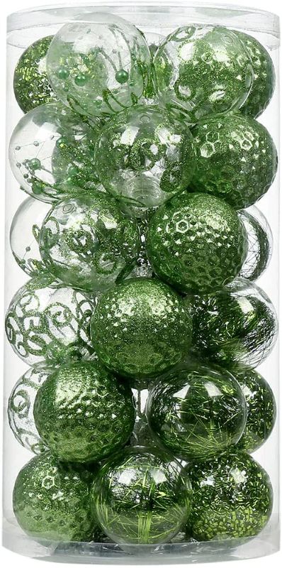 Photo 1 of SLKing Christmas Ball Ornaments Shatterproof, 60mm/2.36" Xmas Plastic Balls Hanging Tree Glittering Balls with Stuffed Decorations 30 Counts Green
