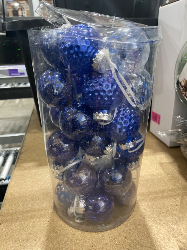 Photo 2 of SLKChristmas Tree Ball Shatterproof, 60mm/2.36" Xmas Plastic Balls 6 Style 30 pcs PET Blue
