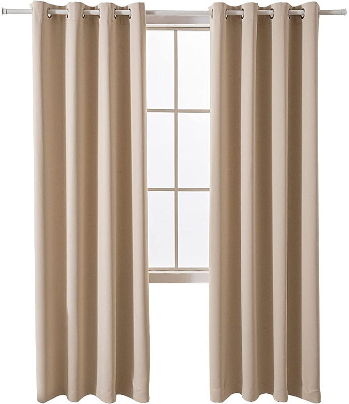 Photo 1 of PERLAW Blackout Curtains with Black Liners, Thermal Insulated Full Blackout Double Layer Full Room Bedroom Darkening Noise Reducing Grommet Curtain (Beige, 52Wx90L)
