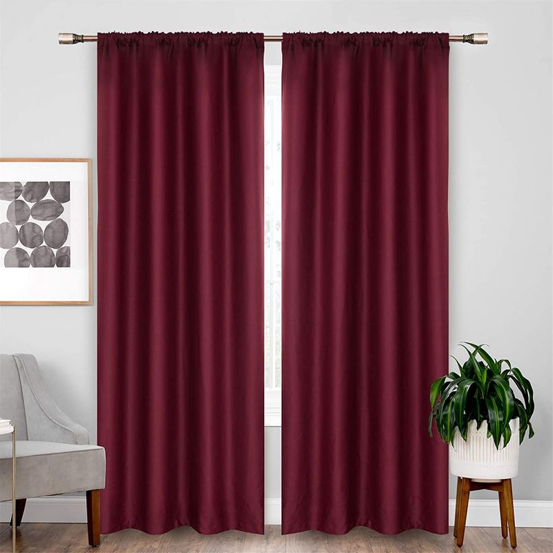 Photo 1 of Dreaming Casa Burgundy Thermal Insulated 100% Blackout Curtains Bedroom, Full Room Darkening Noise Reducing Rod Pocket Window Curtain Living Room Set of 2 Panels 52" W x 63" L
